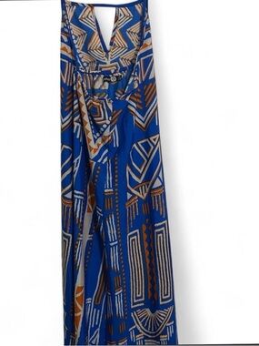 Boohoo Royal Blue Geometric Maxi Dress with Boho Accents